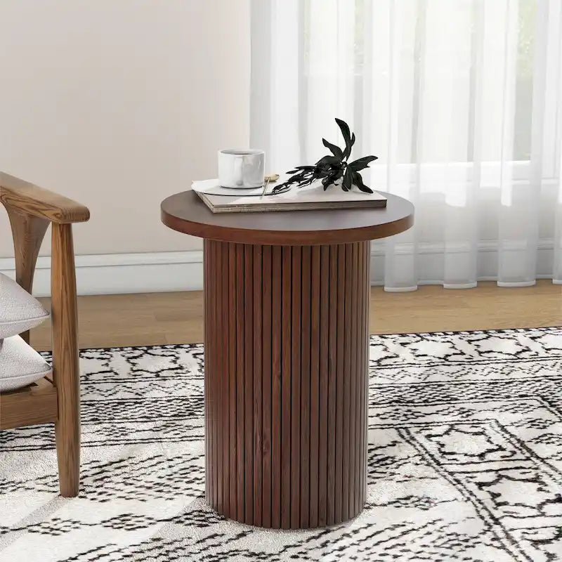 Table d'appoint ronde en bois à piédestal cannelé