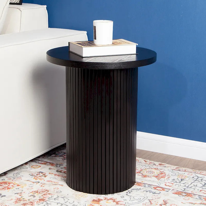 Table d'appoint ronde en bois à piédestal cannelé