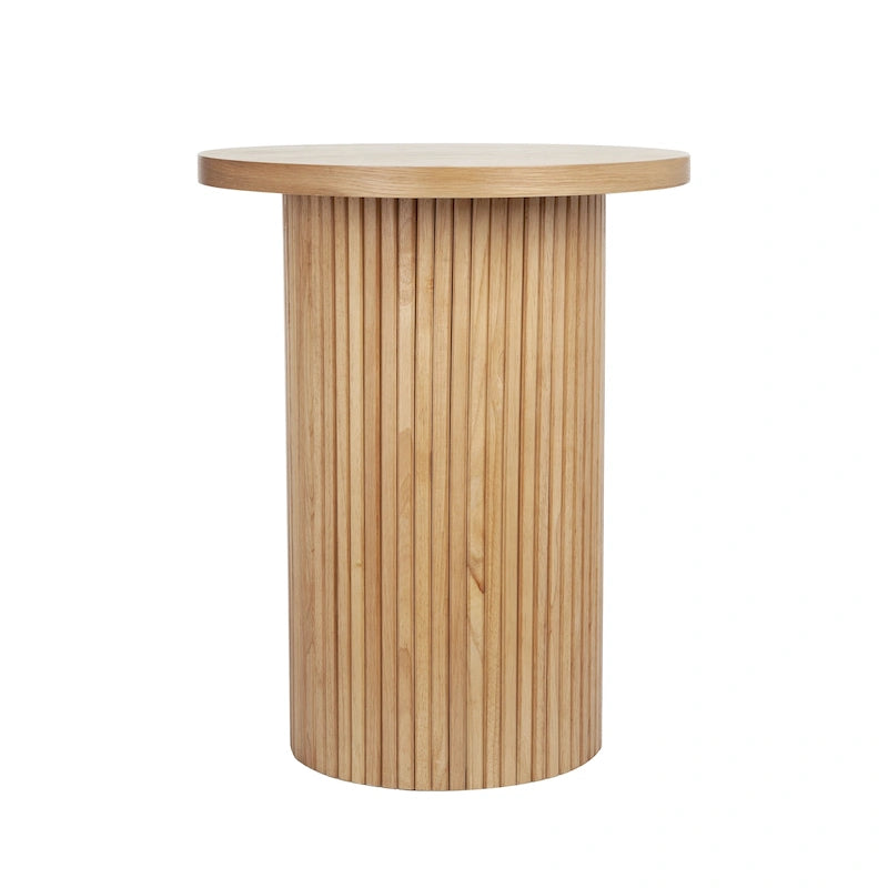 Table d'appoint ronde en bois à piédestal cannelé