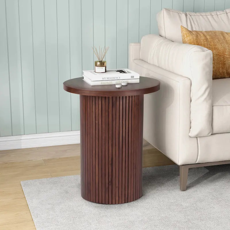 Table d'appoint ronde en bois à piédestal cannelé