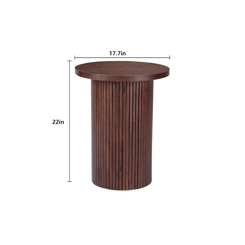 Table d'appoint ronde en bois à piédestal cannelé