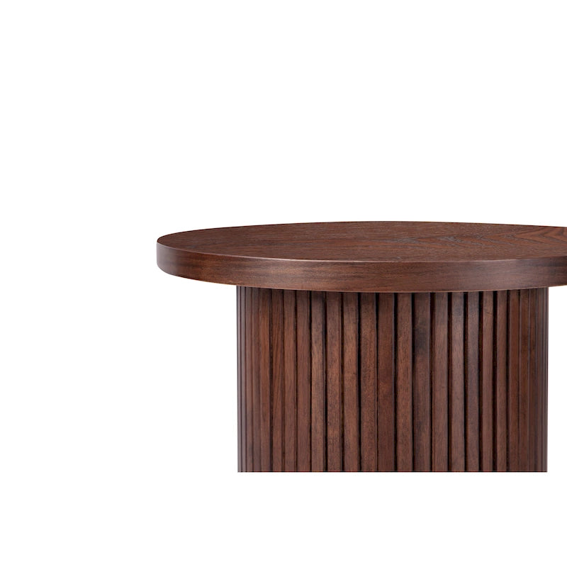 Table d'appoint ronde en bois à piédestal cannelé