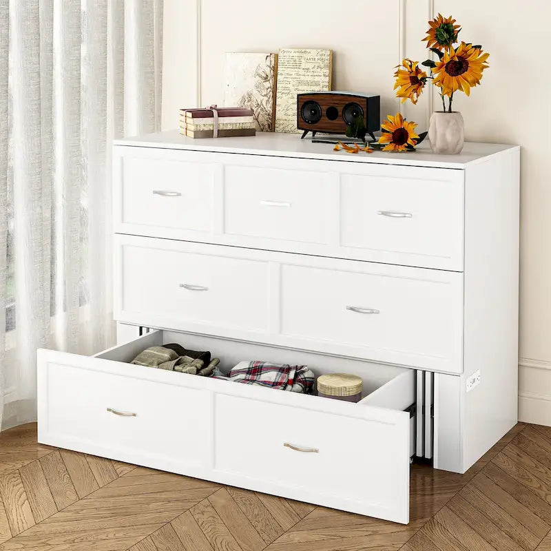 Lit escamotable grand format avec tiroirs pour bureau à domicile ou petite pièce