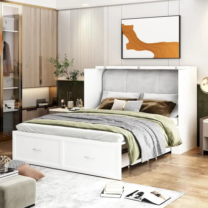 Lit escamotable grand format avec tiroirs pour bureau à domicile ou petite pièce