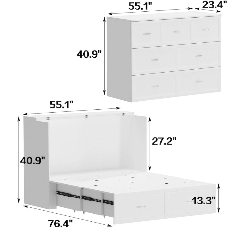 Lit escamotable grand format avec tiroirs pour bureau à domicile ou petite pièce