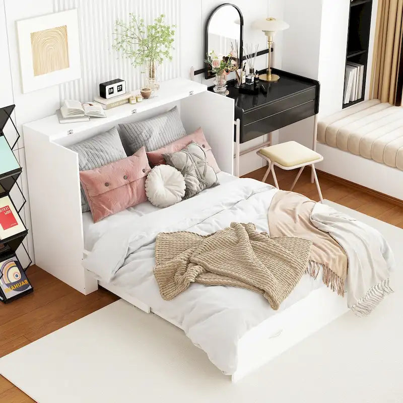 Lit escamotable grand format avec tiroirs pour bureau à domicile ou petite pièce
