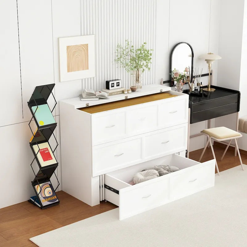 Lit escamotable grand format avec tiroirs pour bureau à domicile ou petite pièce