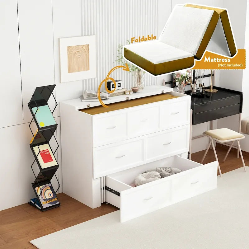Lit escamotable grand format avec tiroirs pour bureau à domicile ou petite pièce