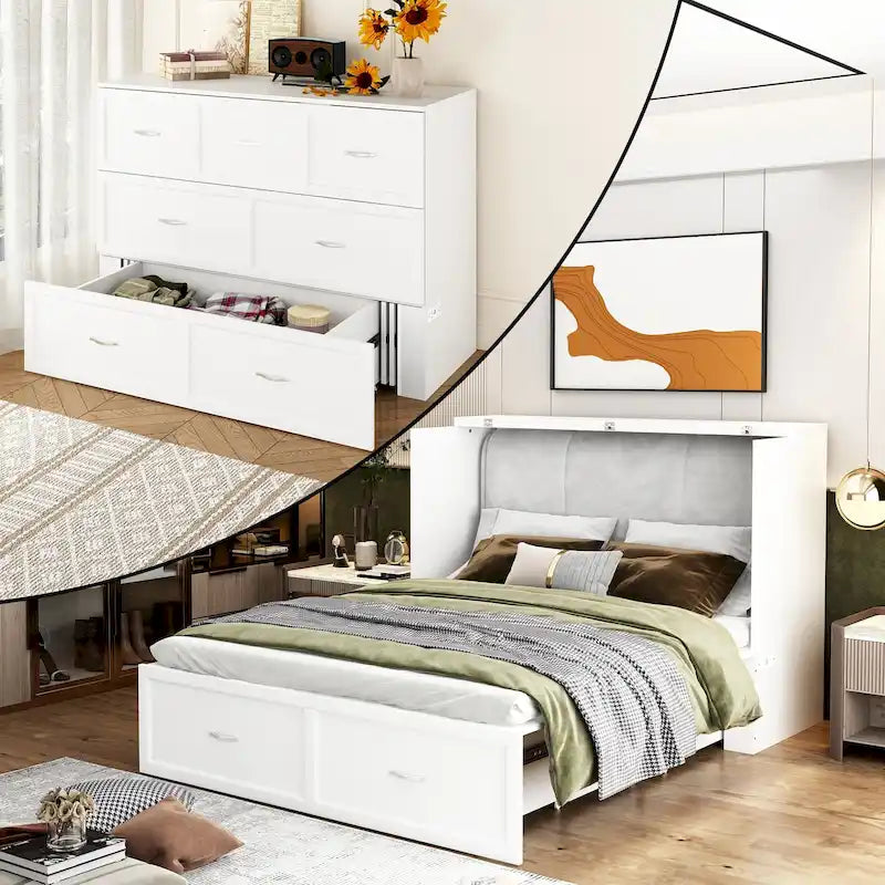 Lit escamotable grand format avec tiroirs pour bureau à domicile ou petite pièce