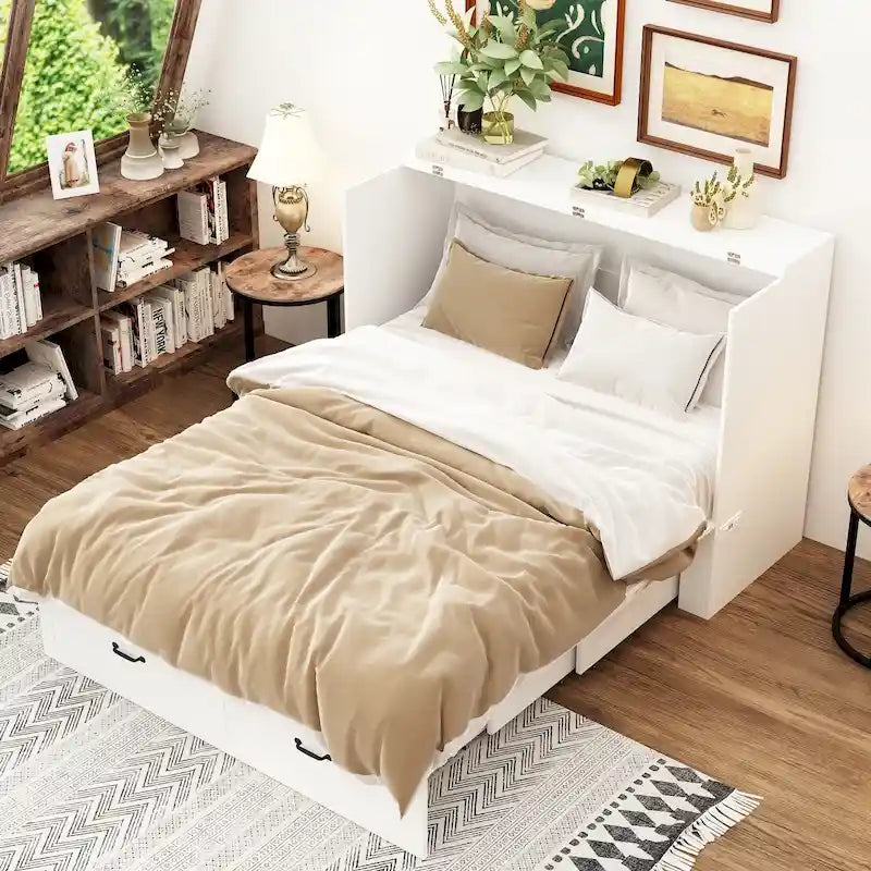Lit escamotable grand format avec tiroirs pour bureau à domicile ou petite pièce