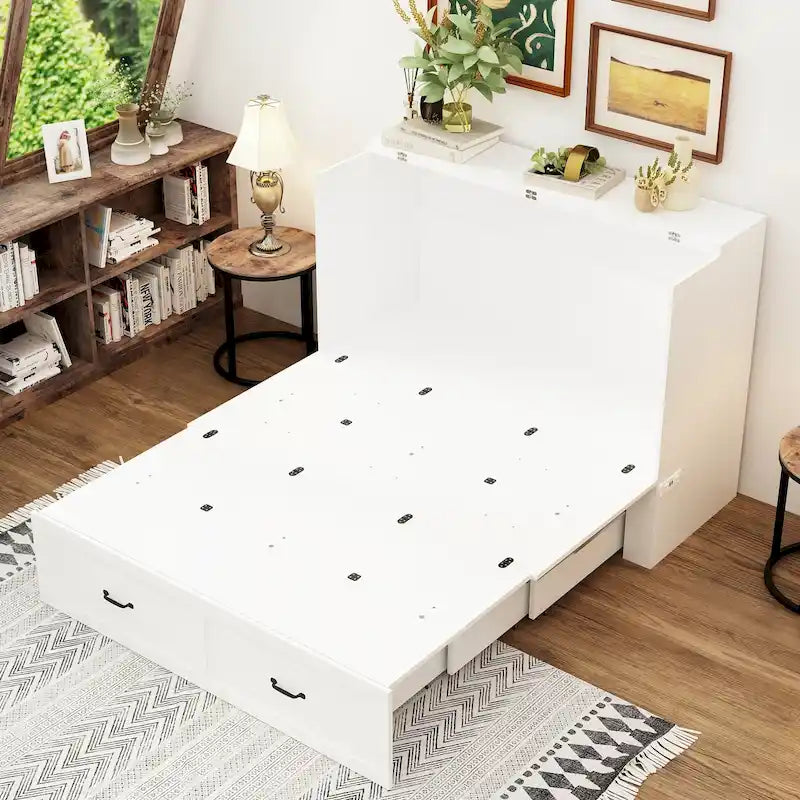Lit escamotable grand format avec tiroirs pour bureau à domicile ou petite pièce
