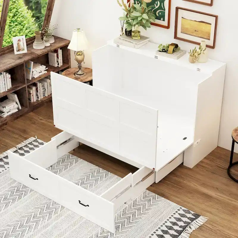 Lit escamotable grand format avec tiroirs pour bureau à domicile ou petite pièce