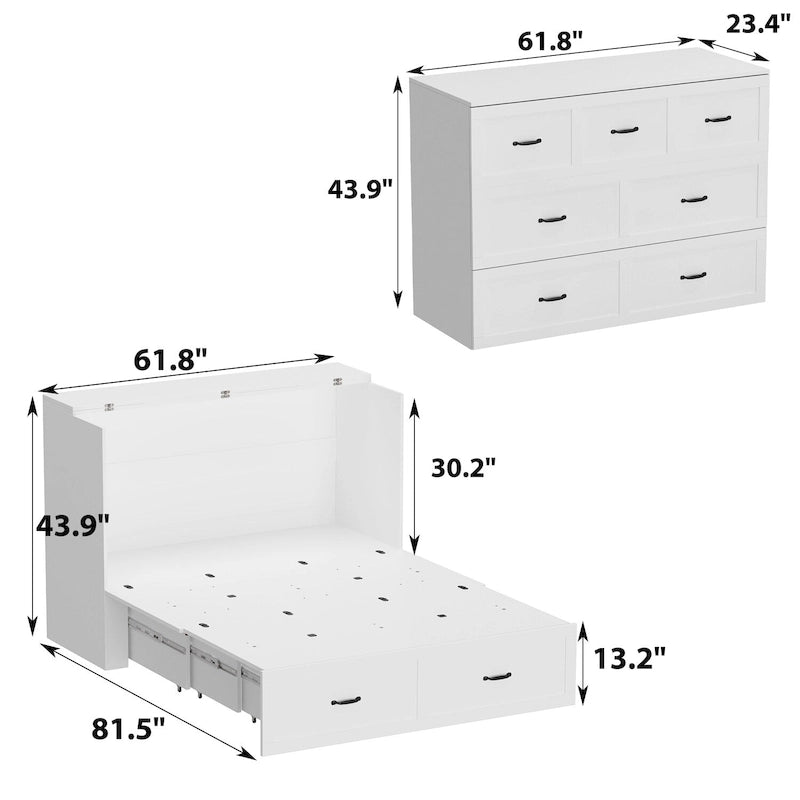 Lit escamotable grand format avec tiroirs pour bureau à domicile ou petite pièce