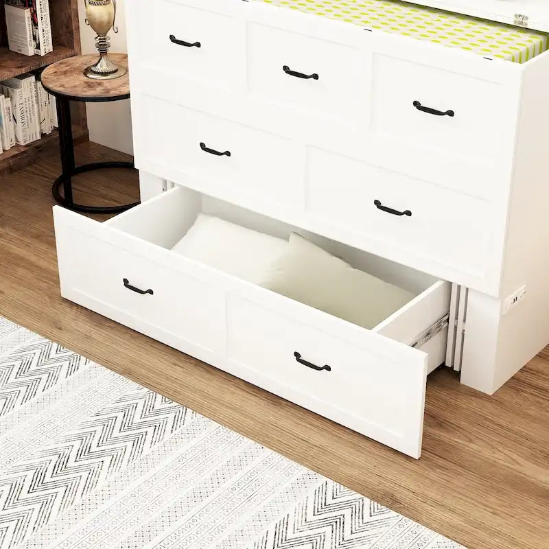 Lit escamotable grand format avec tiroirs pour bureau à domicile ou petite pièce