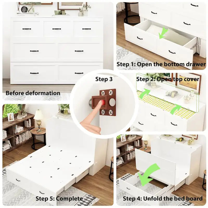 Lit escamotable grand format avec tiroirs pour bureau à domicile ou petite pièce