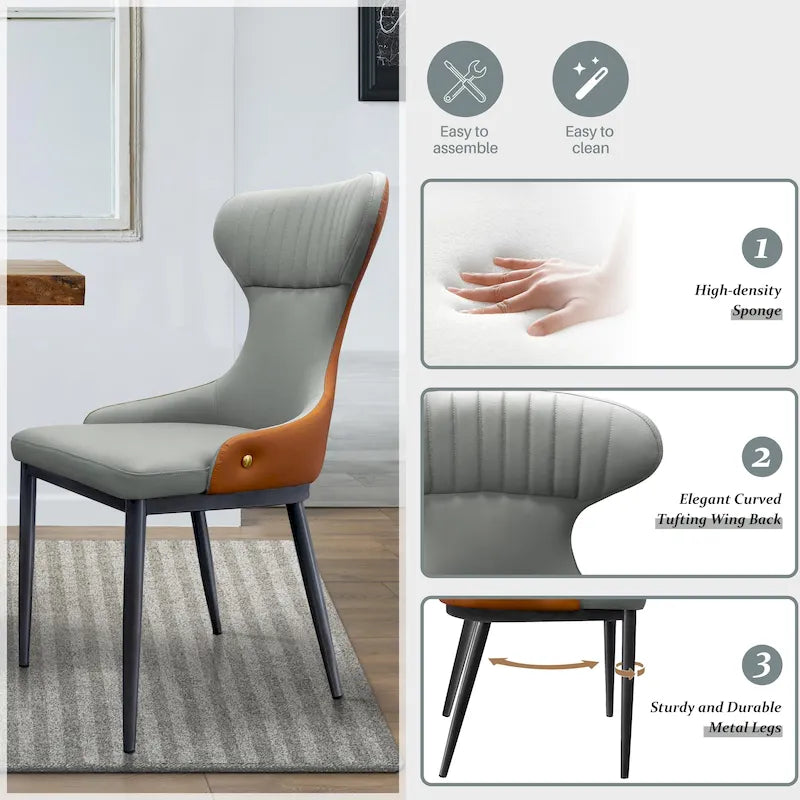 Chaises de salle à manger modernes à dossier haut, fauteuils d'appoint sans accoudoirs avec dossier capitonné (lot de 2) - N/A