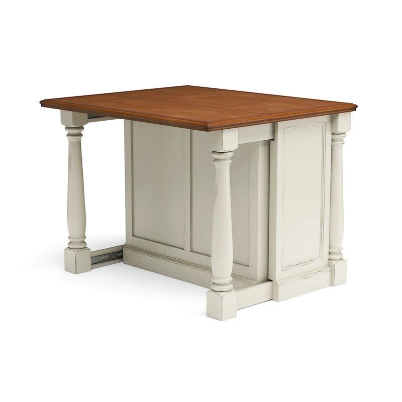 Ensemble d'îlot de cuisine 3 pièces Monarch de Homestyles en bois blanc cassé avec dessus en bois à abattant – 48 po x 25 po x 36 po