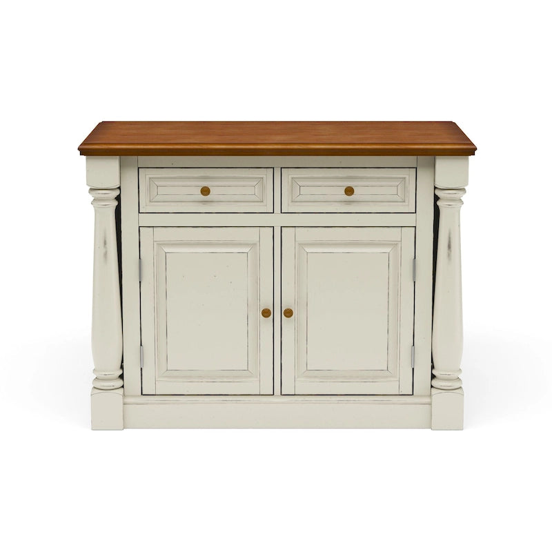 Ensemble d'îlot de cuisine 3 pièces Monarch de Homestyles en bois blanc cassé avec dessus en bois à abattant – 48 po x 25 po x 36 po