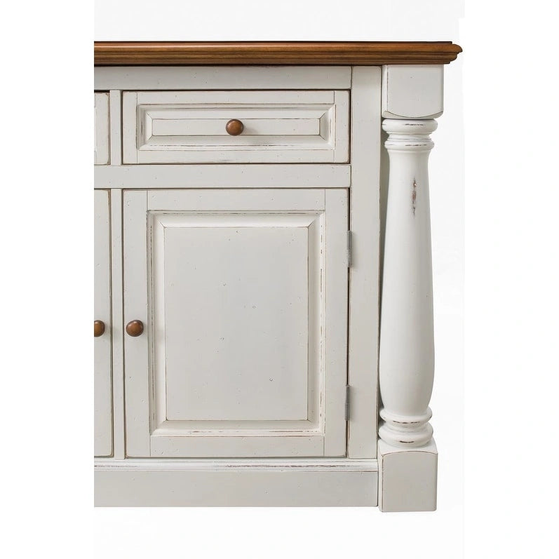 Ensemble d'îlot de cuisine 3 pièces Monarch de Homestyles en bois blanc cassé avec dessus en bois à abattant – 48 po x 25 po x 36 po