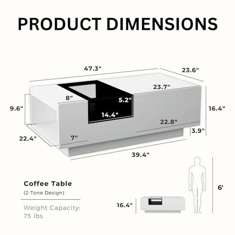 Table basse Zace contemporaine blanche à 3 étagères de 119 cm par Furniture of America
