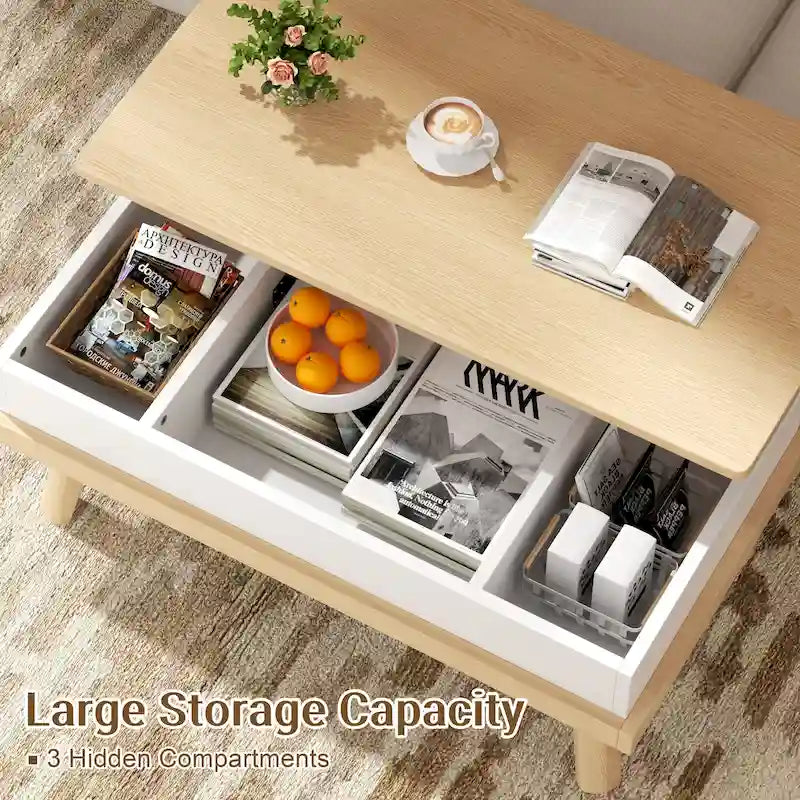 Table basse en bois Futzca avec compartiment caché