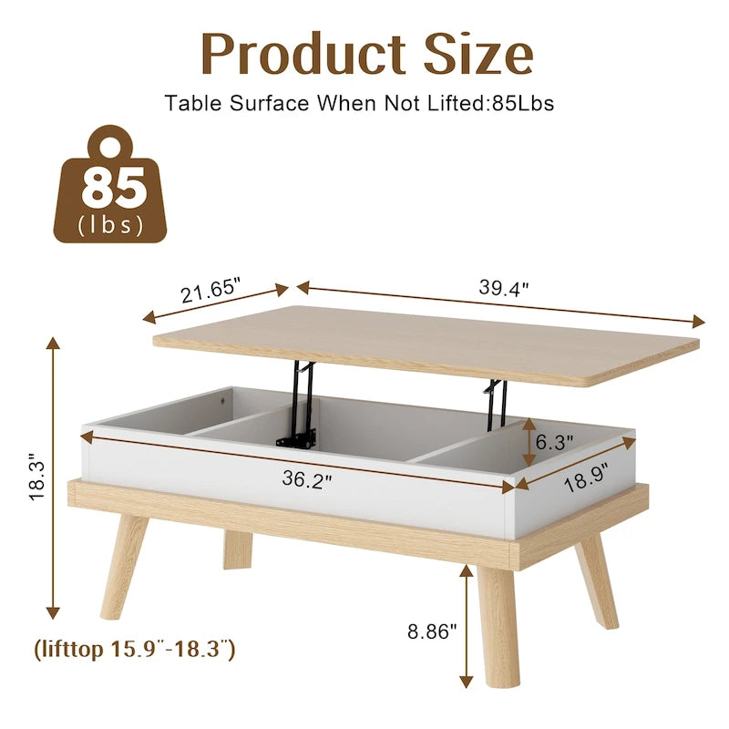 Table basse en bois Futzca avec compartiment caché