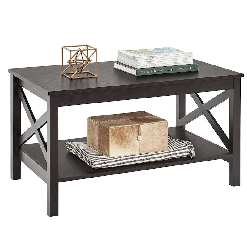 Table basse à deux niveaux The Gray Barn Xanadu Hill X-frame avec étagère