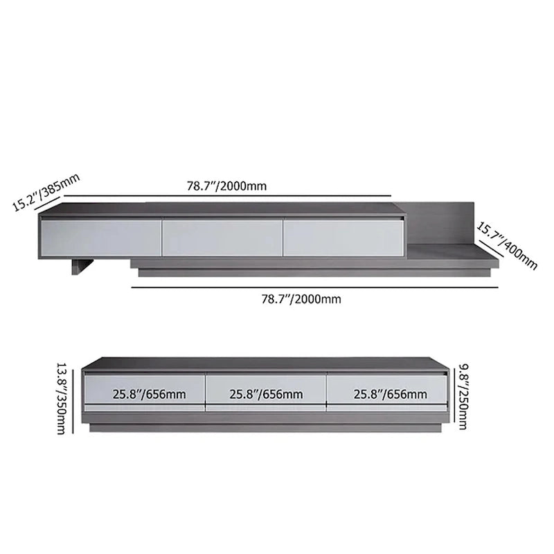 Meuble TV moderne extensible 118 cm avec 3 tiroirs spacieux, console multimédia à longueur réglable pour salon