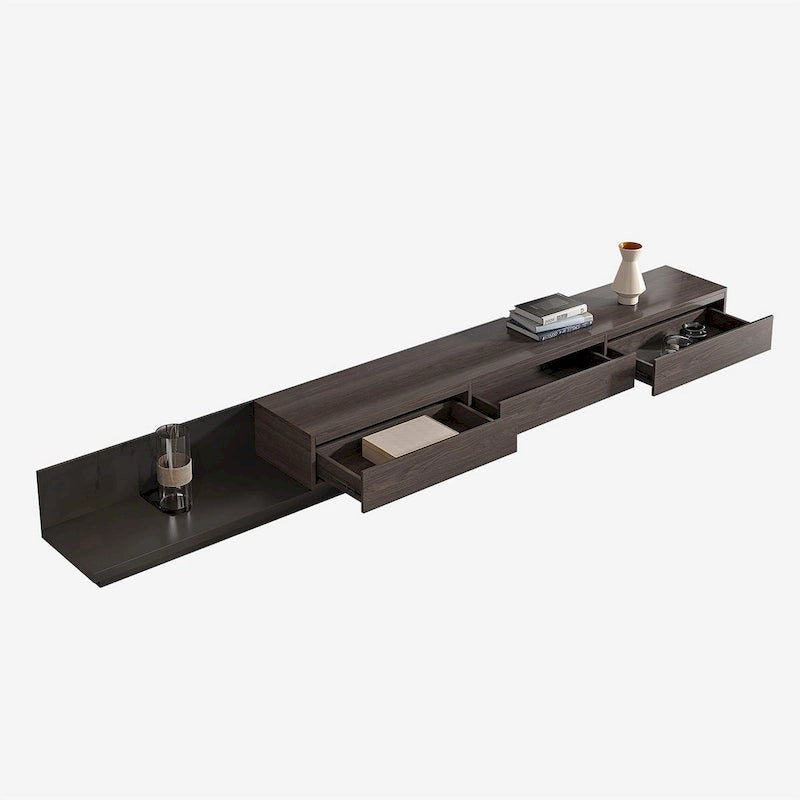 Meuble TV moderne extensible 118 cm avec 3 tiroirs spacieux, console multimédia à longueur réglable pour salon