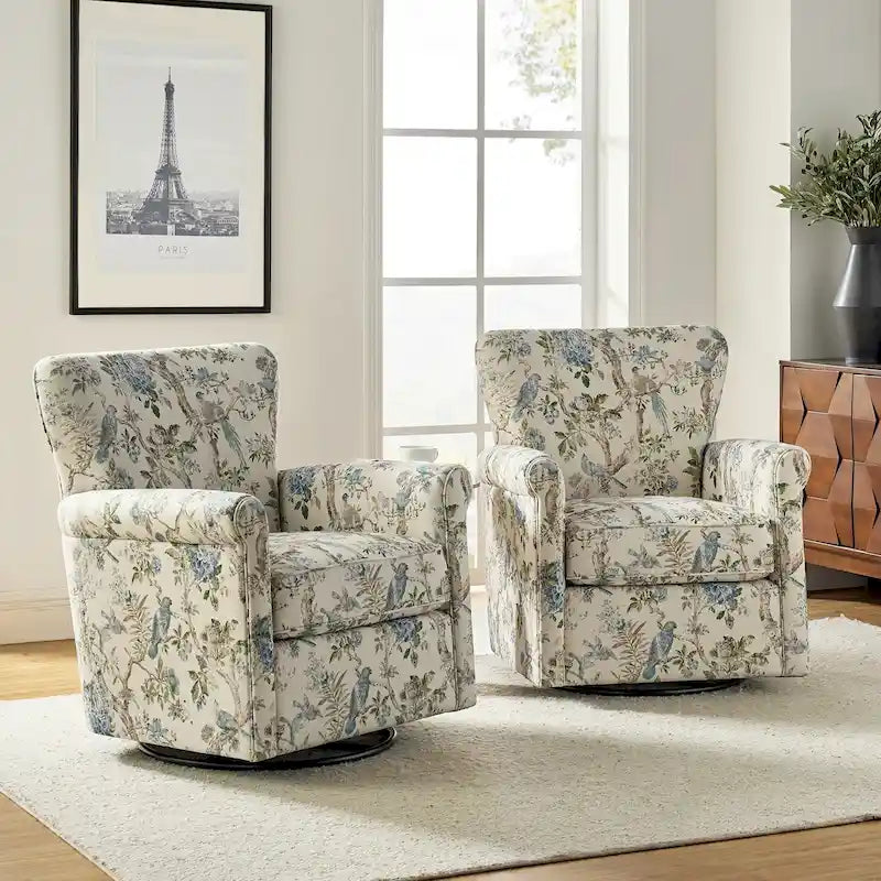 Fauteuil à bascule pivotant Georg en tissu confortable à motif floral avec accoudoirs arrondis, lot de 2, par HULALA HOME