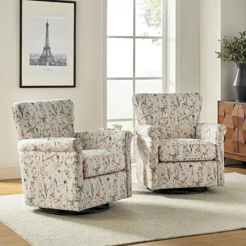Fauteuil à bascule pivotant Georg en tissu confortable à motif floral avec accoudoirs arrondis, lot de 2, par HULALA HOME