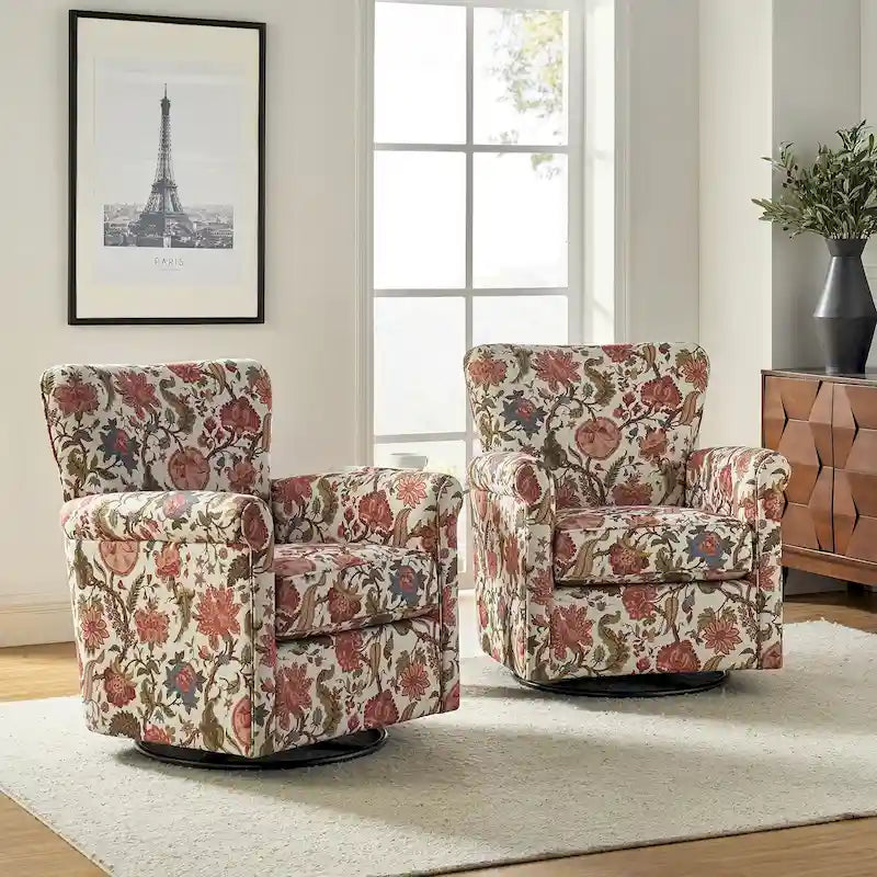 Fauteuil à bascule pivotant Georg en tissu confortable à motif floral avec accoudoirs arrondis, lot de 2, par HULALA HOME