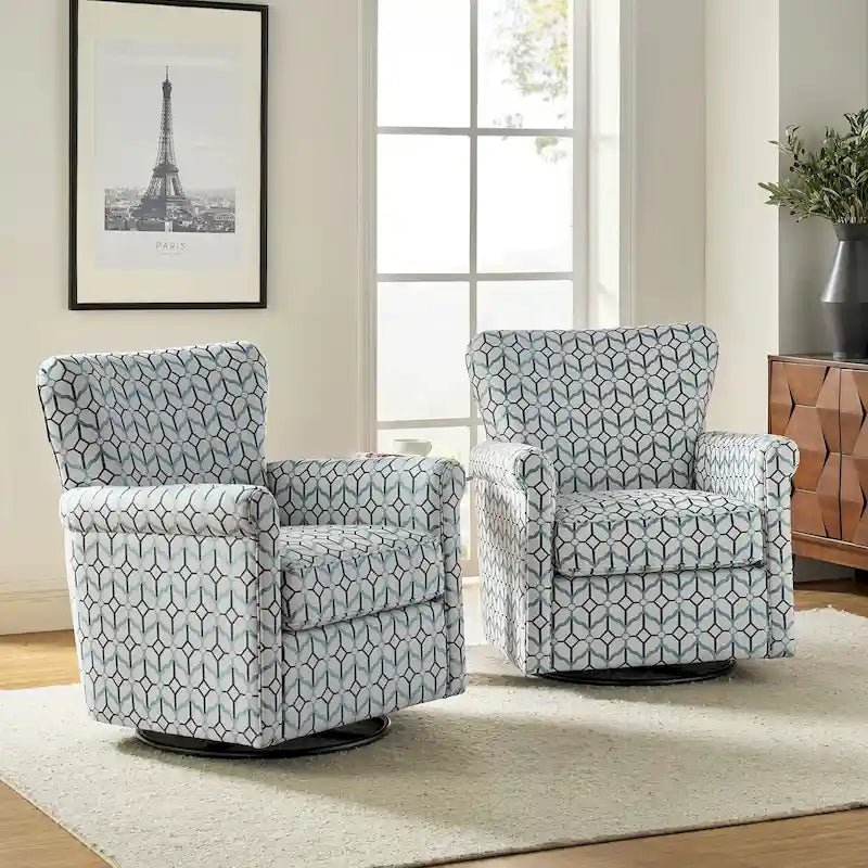 Fauteuil à bascule pivotant Georg en tissu confortable à motif floral avec accoudoirs arrondis, lot de 2, par HULALA HOME