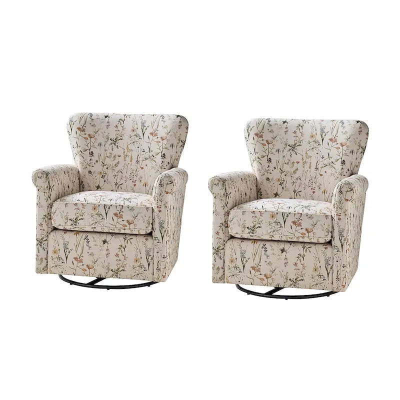 Fauteuil à bascule pivotant Georg en tissu confortable à motif floral avec accoudoirs arrondis, lot de 2, par HULALA HOME