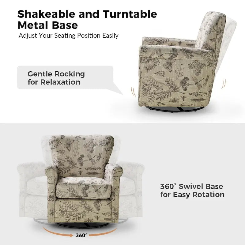 Fauteuil à bascule pivotant Georg en tissu confortable à motif floral avec accoudoirs arrondis, lot de 2, par HULALA HOME
