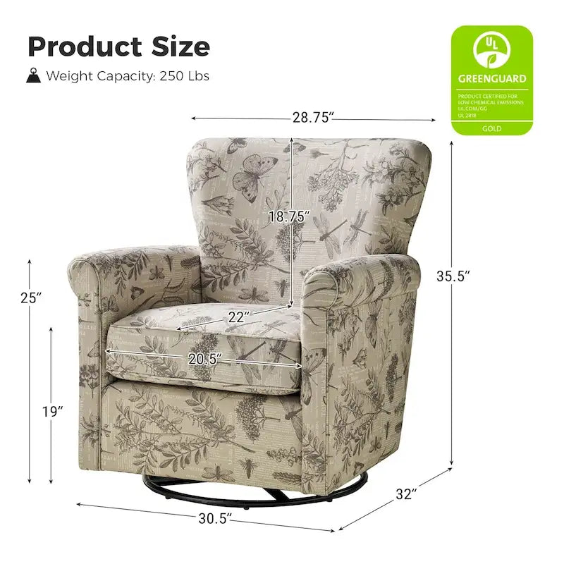 Fauteuil à bascule pivotant Georg en tissu confortable à motif floral avec accoudoirs arrondis, lot de 2, par HULALA HOME