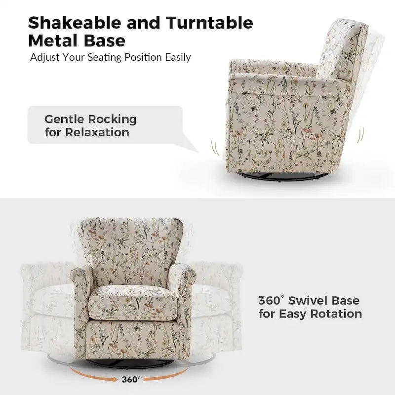 Fauteuil à bascule pivotant Georg en tissu confortable à motif floral avec accoudoirs arrondis, lot de 2, par HULALA HOME
