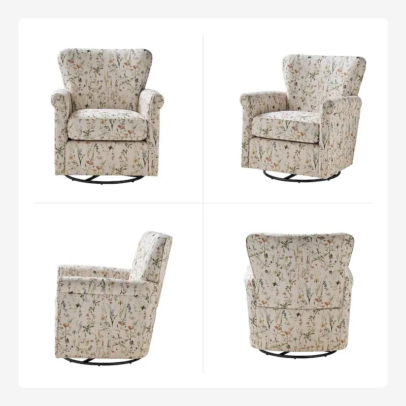 Fauteuil à bascule pivotant Georg en tissu confortable à motif floral avec accoudoirs arrondis, lot de 2, par HULALA HOME