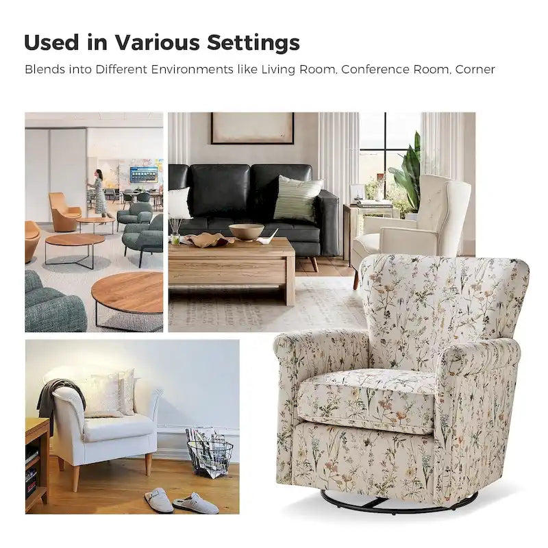 Fauteuil à bascule pivotant Georg en tissu confortable à motif floral avec accoudoirs arrondis, lot de 2, par HULALA HOME