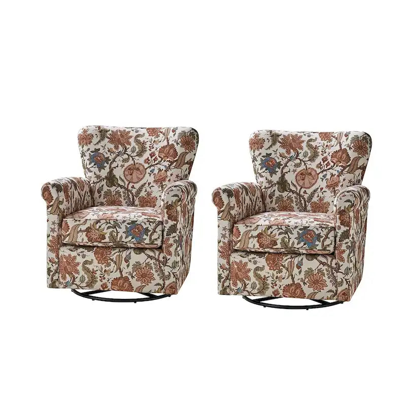 Fauteuil à bascule pivotant Georg en tissu confortable à motif floral avec accoudoirs arrondis, lot de 2, par HULALA HOME