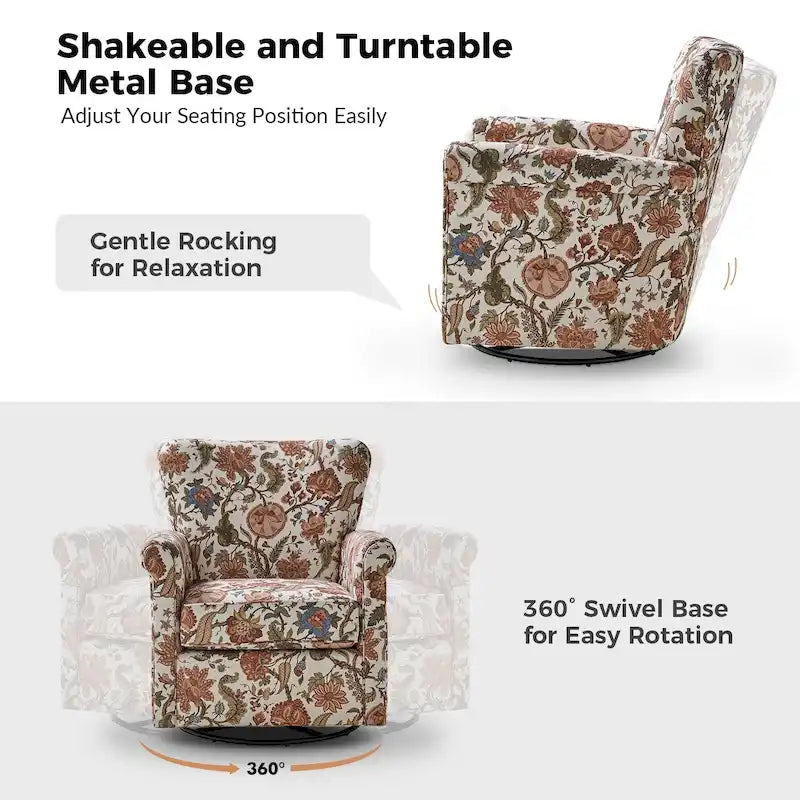 Fauteuil à bascule pivotant Georg en tissu confortable à motif floral avec accoudoirs arrondis, lot de 2, par HULALA HOME