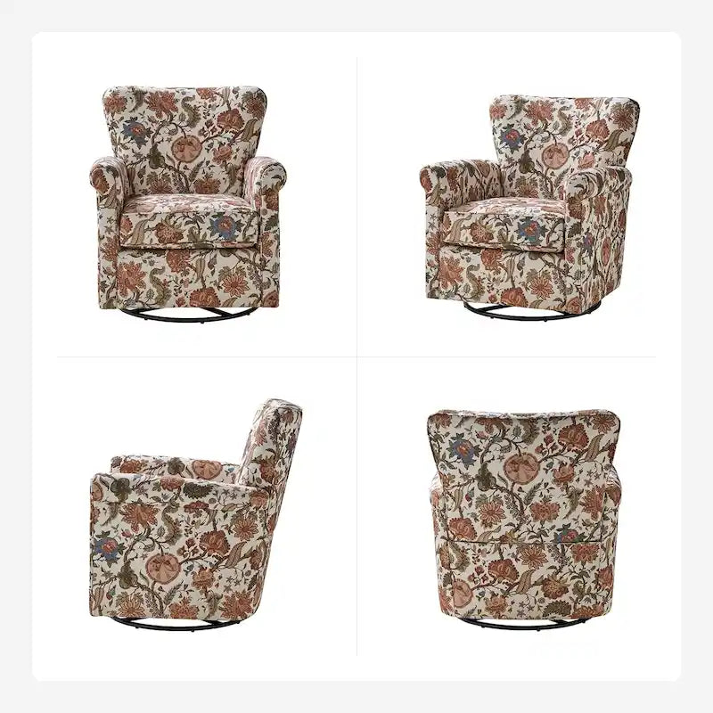Fauteuil à bascule pivotant Georg en tissu confortable à motif floral avec accoudoirs arrondis, lot de 2, par HULALA HOME