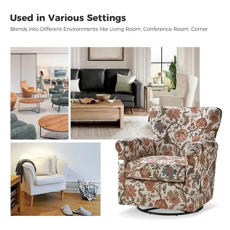 Fauteuil à bascule pivotant Georg en tissu confortable à motif floral avec accoudoirs arrondis, lot de 2, par HULALA HOME