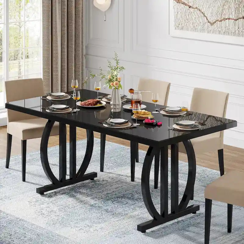 Table à manger pour 4-6 personnes, Grande table de salle à manger de 160 cm, Finition brillante