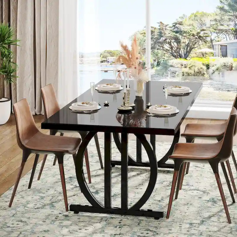 Table à manger pour 4-6 personnes, Grande table de salle à manger de 160 cm, Finition brillante