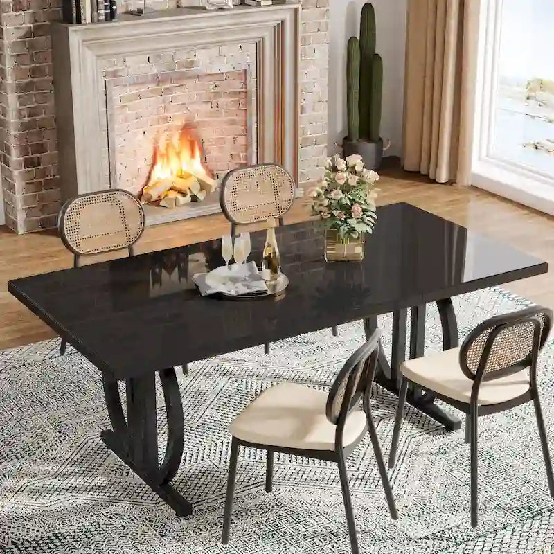 Table à manger pour 4-6 personnes, Grande table de salle à manger de 160 cm, Finition brillante