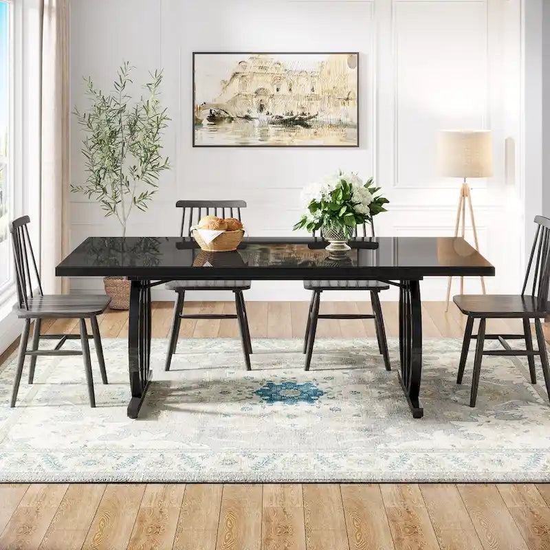 Table à manger pour 4-6 personnes, Grande table de salle à manger de 160 cm, Finition brillante