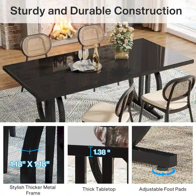 Table à manger pour 4-6 personnes, Grande table de salle à manger de 160 cm, Finition brillante