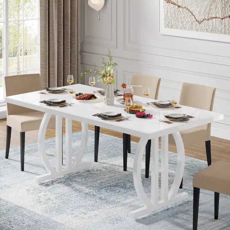 Table à manger pour 4-6 personnes, Grande table de salle à manger de 160 cm, Finition brillante