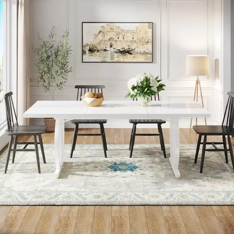 Table à manger pour 4-6 personnes, Grande table de salle à manger de 160 cm, Finition brillante